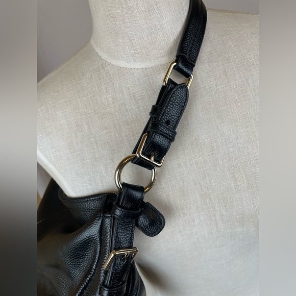 S-zone black leather with gold hardware hobo shoulder bag - Picture 5 of 14